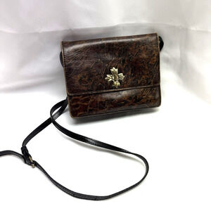 Patricia Nash Consilina Floret Brown Leather Crossbody Abstract Animal Print